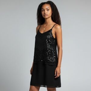 🍸GLAM | Laundry By Shelli Segal Black Sequined Cocktail Dress | NWT | Size 8 |